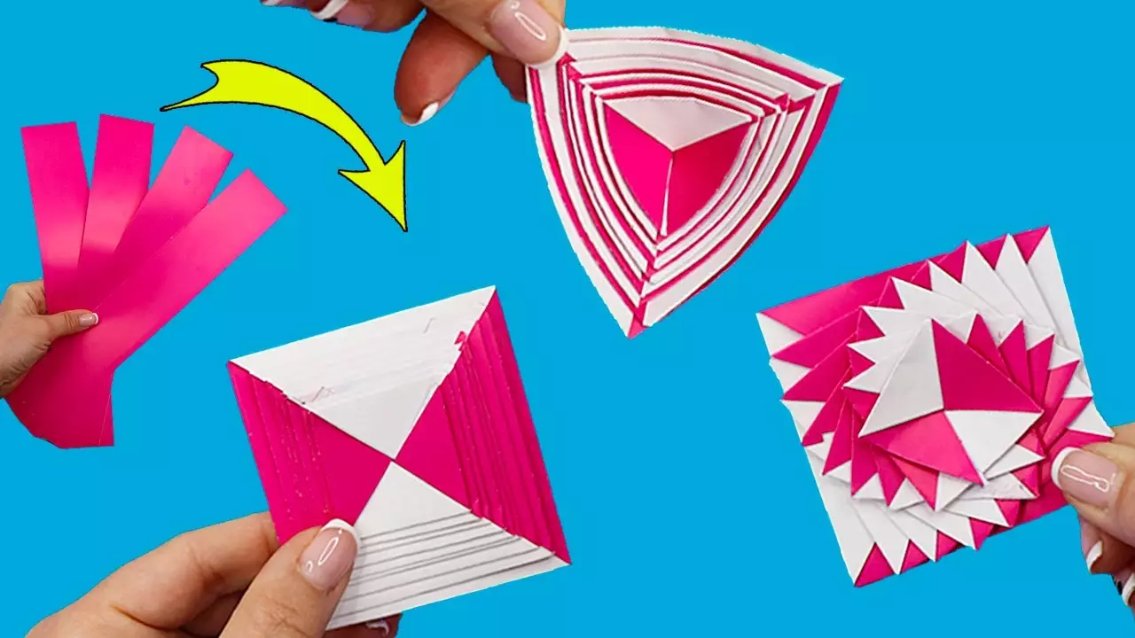 Origami-antistress: Toy-transformators no papīra A4, viegls locīšanas shēma bez līmes. Kā padarīt dažādus interesantus amatus? 27030_3