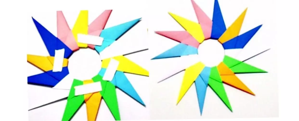 摺紙“太陽”：折疊諧波紙的太陽與兒童一步一步。如何用自己的手根據方案製作模塊化工藝？ 27033_25
