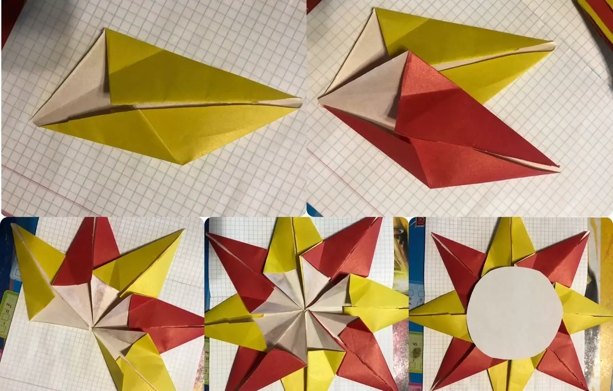 折り紙「日」：ステップバイ子供のステップとアコーディオンのように折り畳まれた紙の日どのように自分の手でモジュラー方式で工芸品を作るには？ 27033_6