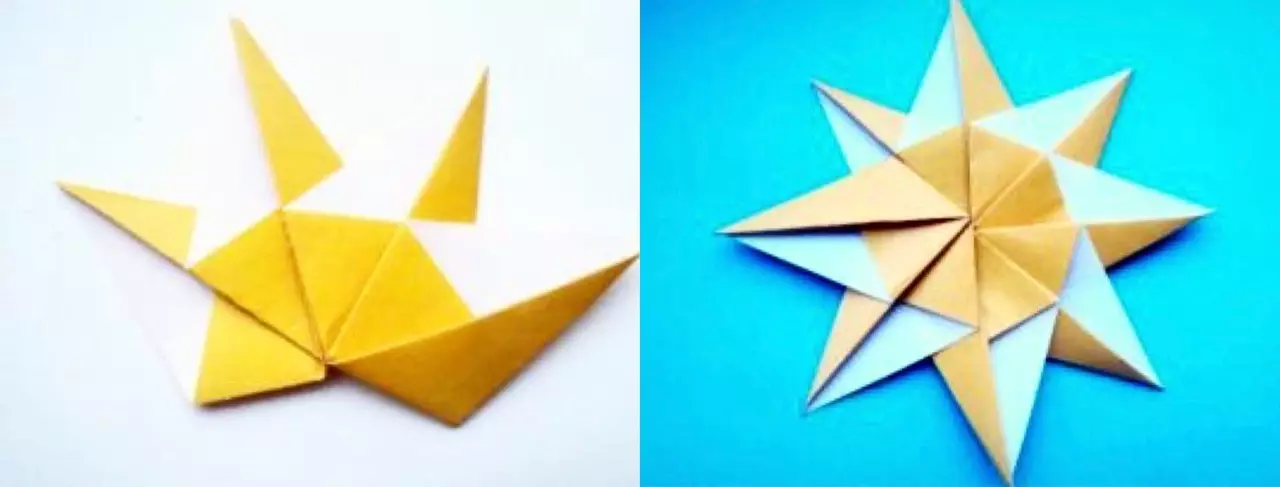 Origami «Արեւ»: արեւ folded ներդաշնակ թղթի երեխաների հետ քայլ առ քայլ: Ինչպես կատարել մի մոդուլային նավեր, ըստ սխեմայի Ձեր սեփական ձեռքերով. 27033_9