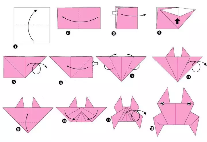 Origami „Rák”: rák papír szerint egy rendszert a gyermekek számára. Hogyan készítsünk egy egyszerű rák lépésről-lépésre kezdő? Moduláris rák Potpno 27036_11