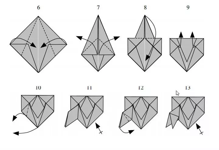 Origami «Crab». Ծովախեցգետին թղթից `ըստ երեխաների սխեմայի: Ինչպես կատարել պարզ ծովախեցգետին քայլ առ քայլ հրահանգների սկսնակներ: Մոդուլային ծովախեցգետին potpno 27036_24