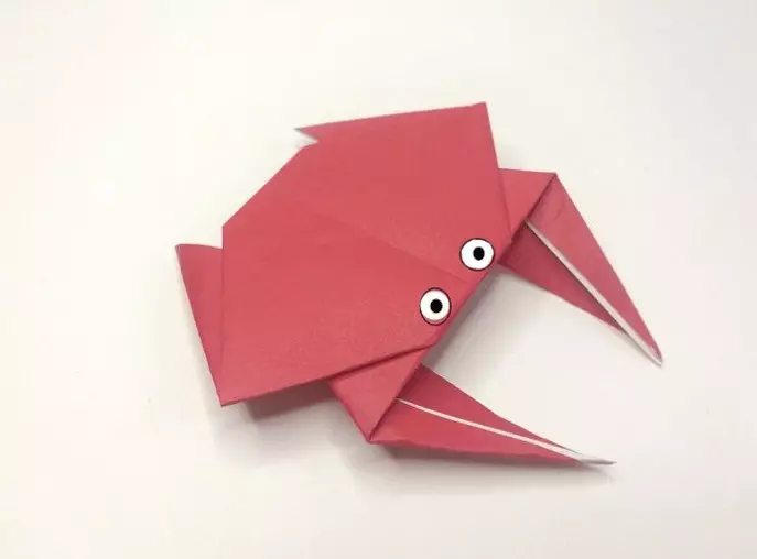 Origami «Crab». Ծովախեցգետին թղթից `ըստ երեխաների սխեմայի: Ինչպես կատարել պարզ ծովախեցգետին քայլ առ քայլ հրահանգների սկսնակներ: Մոդուլային ծովախեցգետին potpno 27036_3