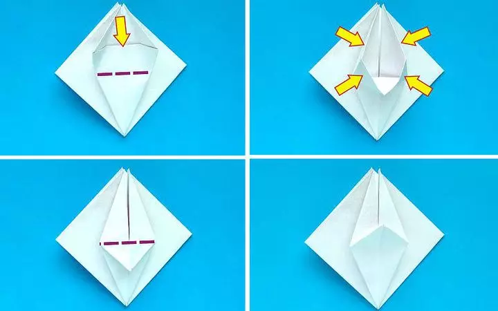 Origami «Crab». Ծովախեցգետին թղթից `ըստ երեխաների սխեմայի: Ինչպես կատարել պարզ ծովախեցգետին քայլ առ քայլ հրահանգների սկսնակներ: Մոդուլային ծովախեցգետին potpno 27036_30