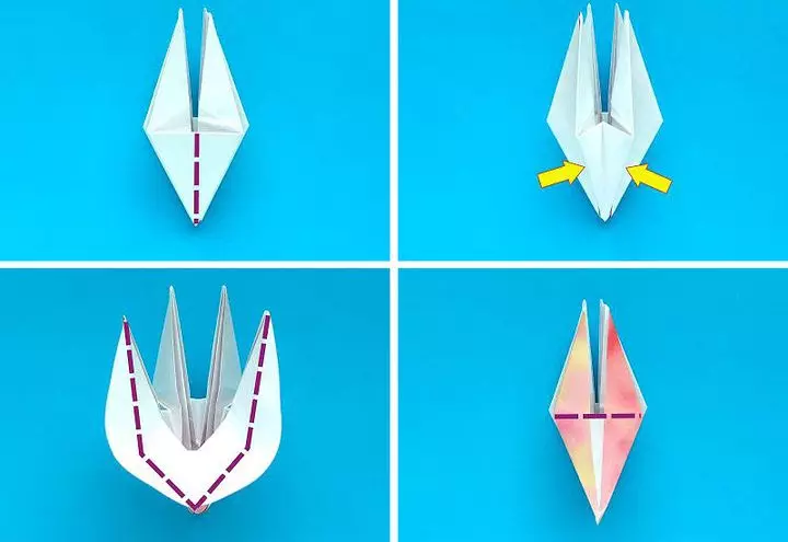 Оригами «Краб»: балалардың схемасына сәйкес қағаздан краб. Нұсқаулықтардың қадамдарында қарапайым крабты қалай жасауға болады? Модульдік краб Потпно 27036_31