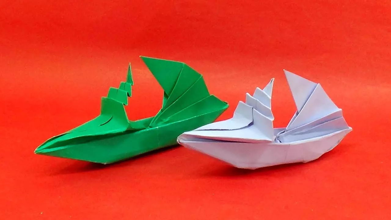 Origami „Hajó”: Összecsukható sémák Gyermek csónakok. Hogyan lépésről lépésre, hogy egy egyszerű hajót egy vitorla saját kezű kezdő? 27054_4