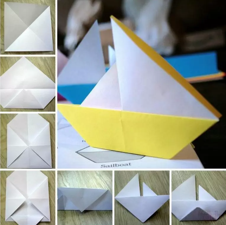 Origami“船”：儿童船的折叠方案。如何一步一步地制作一艘简单的船，用自己的手初学者驾驶？ 27054_6