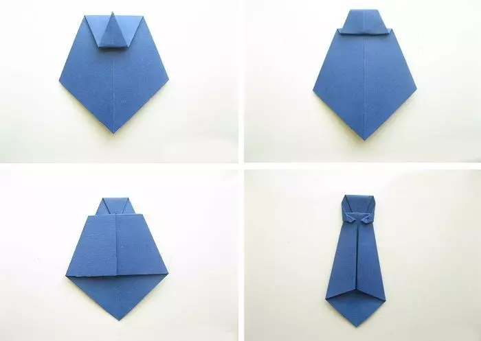 折纸“领带”：如何与孩子逐步制作纸质？如何将原始领带折叠到明信片的父亲沿着分阶段的计划自己做到了吗？ 27060_12