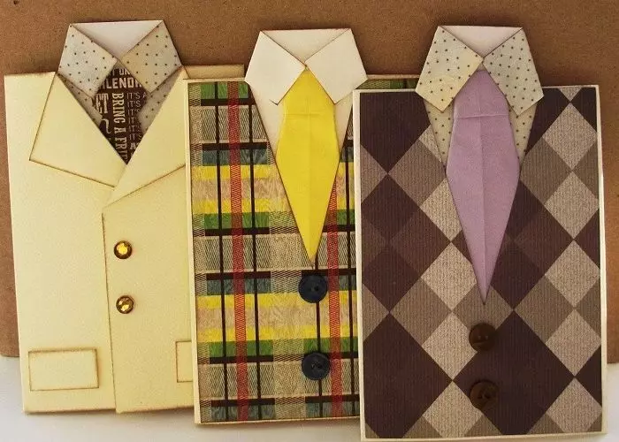 摺紙“領帶”：如何與孩子逐步製作紙質？如何將原始領帶折疊到明信片的父親沿著分階段的計劃自己做到了嗎？ 27060_3