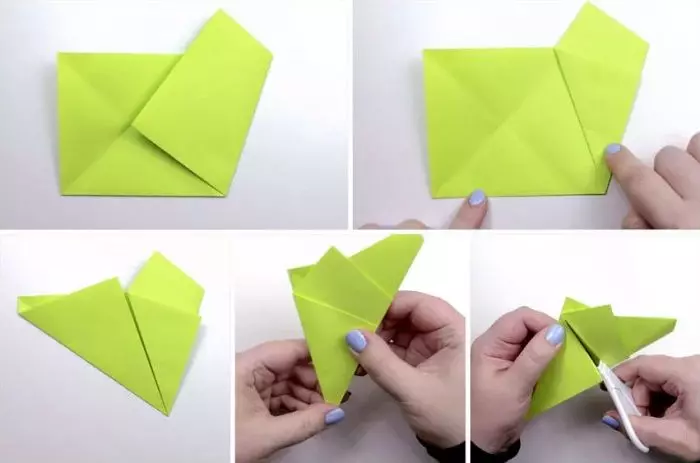 אוריגמי נפחית: דמויות מנייר למתחילים. כיצד להפוך משולש ולפי מרובע לתוכנית? אמנות מורכבות ואור 27061_21