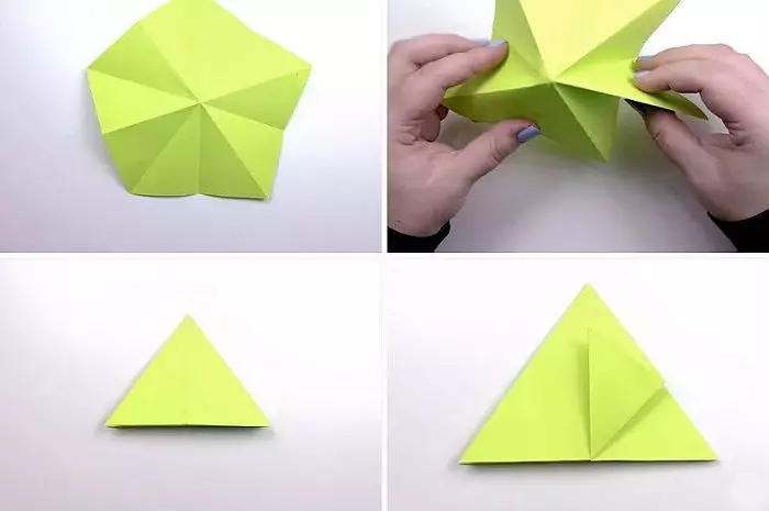 אוריגמי נפחית: דמויות מנייר למתחילים. כיצד להפוך משולש ולפי מרובע לתוכנית? אמנות מורכבות ואור 27061_22