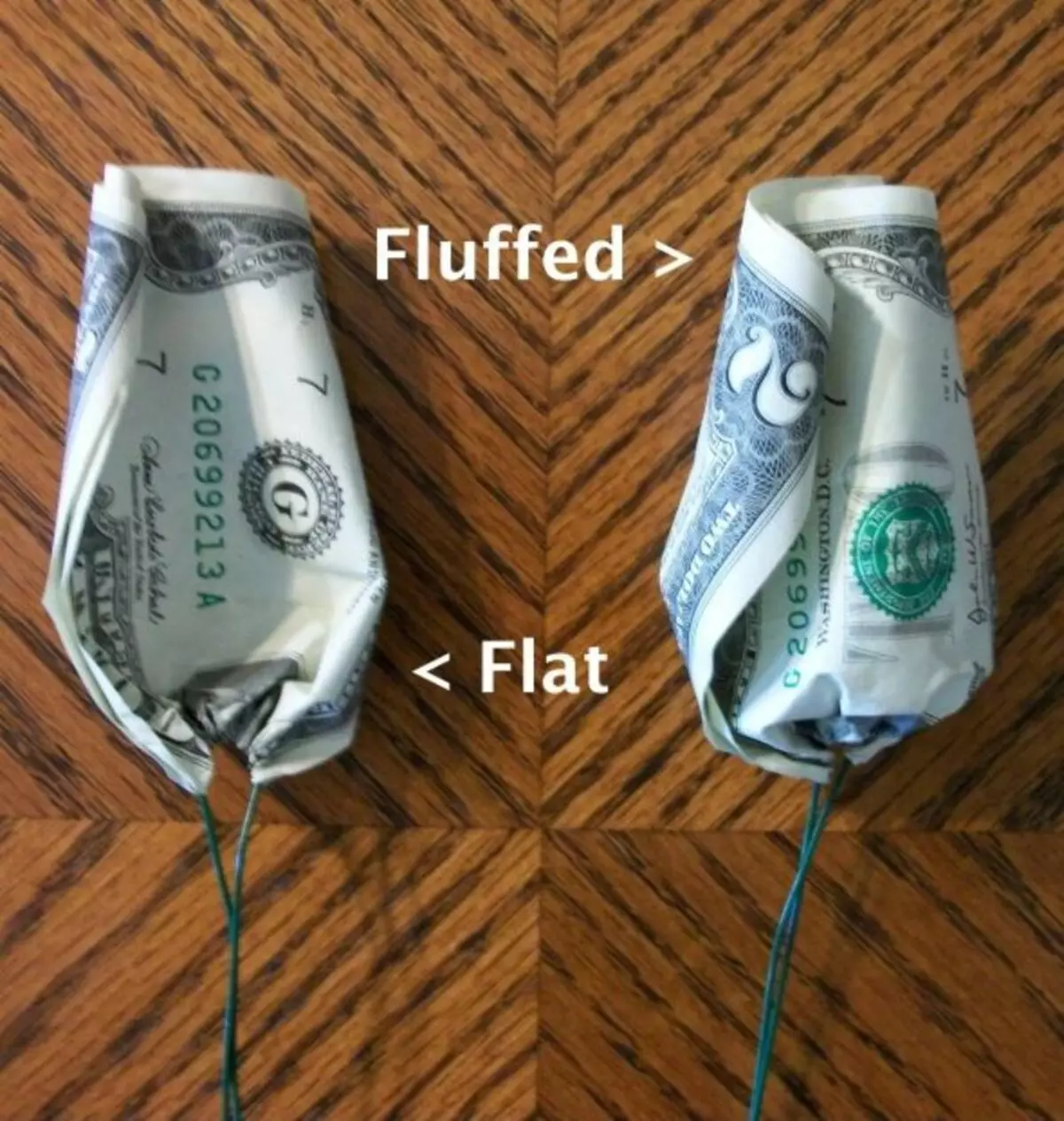 Origami từ tiền: tim từ hóa đơn tiền mặt và áo sơ mi, hoa theo đề án và đầm với tay của bạn ra khỏi 5000 rúp. Làm thế nào để gấp một con bướm? 27064_20