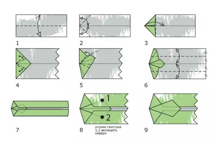 Origami Diruarengatik: bihotza kutxako fakturen eta alkandora, lorea eskemaren arabera eta jantzi zure eskuekin 5000 errublo. Nola tolestu tximeleta bat? 27064_23