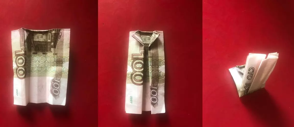 Origami Rahasta: Sydän Cash Bills and Shirtsista, kukka järjestelmän mukaan ja pukeutua omalla kädet 5000 ruplaa. Kuinka taittaa perhonen? 27064_26