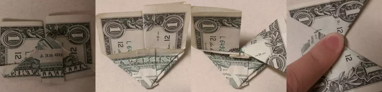ငွေကြေးမှ origami: Cash ဥပဒေကြမ်းများနှင့်ရှပ်အင်္ကျီမှနှလုံး, ပန်းပွင့်နှင့်အညီ, လိပ်ပြာကိုဘယ်လိုခေါက်ရမလဲ။ 27064_34
