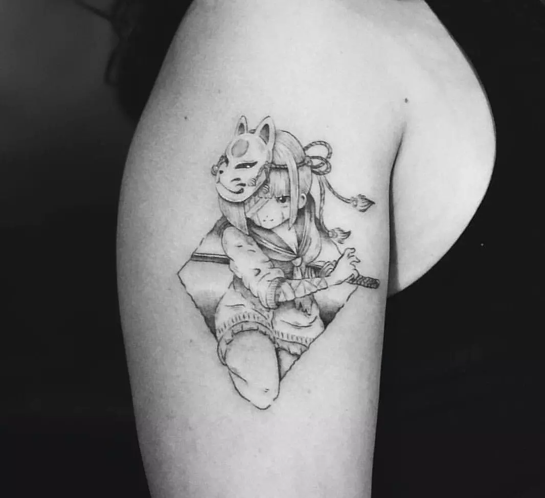 Tattoo ໃນຮູບແບບຂອງຫນ້າກາກຍີ່ປຸ່ນ: ຜີປີສາດແລະຄວາມຫມາຍຂອງມັນ. sketches ຂອງ tattoo ໃນແບບຂອງຫນ້າກາກຍີ່ປຸ່ນ. tattoo 