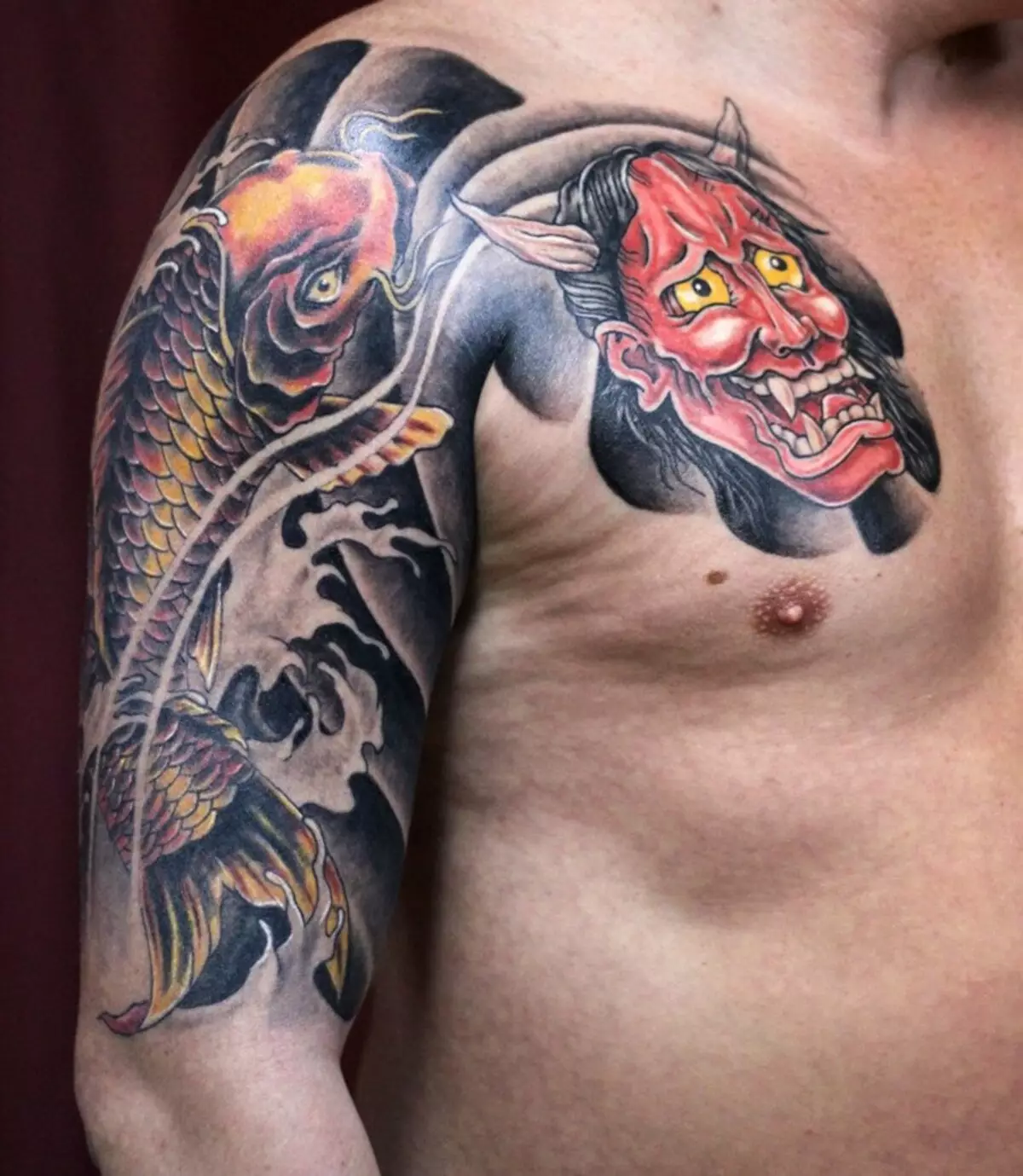 I-tattoo ngohlobo lweemaski zaseJapan: Iidemon kunye neentsingiselo zawo. Imizobo ye-tattoos kwisitayile se-jabhu yaseJapan. I-tattoo 
