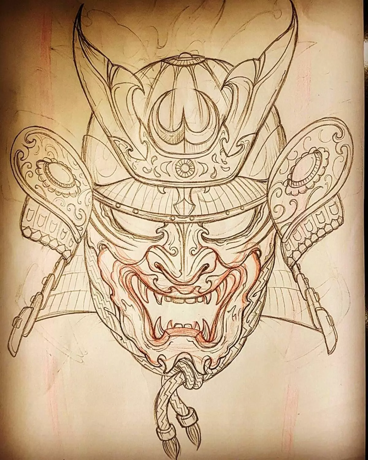 Tattoo in the form of Japanese masks: demons and their meanings. Sketches of tattoos in the style of Japan masks. Tattoo 