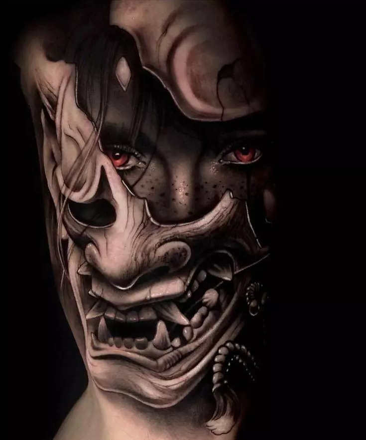 Tatuointi japanilaisten naamioiden muodossa: demonit ja niiden merkitykset. Tatuoinnit luonnokset Japanin naamioissa. Tatuointi 