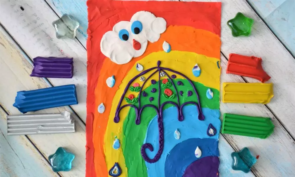 Plasticography für Kinder 3-5 Jahre alt: Frucht Zeichnungen Plastilin, Gemälde mit Pilzen für Kinder. Zeichenfunktionen und verschiedene Ideen