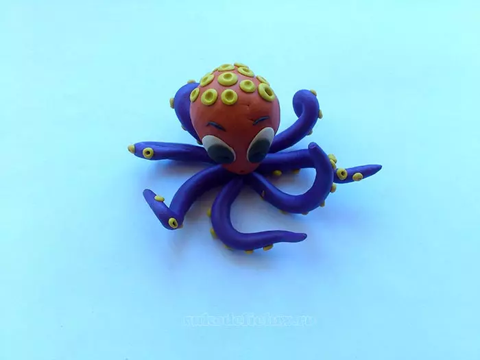 Octopus from plasticine: how to make it children on cardboard step by step? How to make a bulk octopus in stages? Tips on laying 27180_13