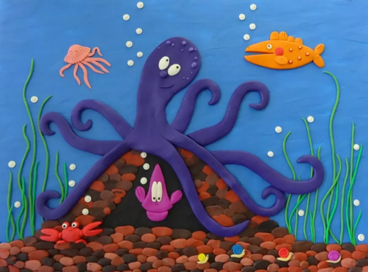 Octopus de la pâte à modeler: comment faire des enfants sur le carton étape par étape? Comment faire une pieuvre en vrac en phase? Conseils sur la pose 27180_3