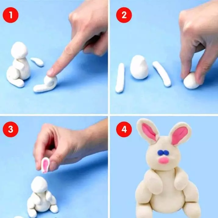 Liebre y conejo de plastilina (40 fotos): ¿Cómo hacer un conejito gris paso a paso? ¿Cómo hacer un conejito blanco para los niños en etapas? Izitna con zanahoria 27195_30