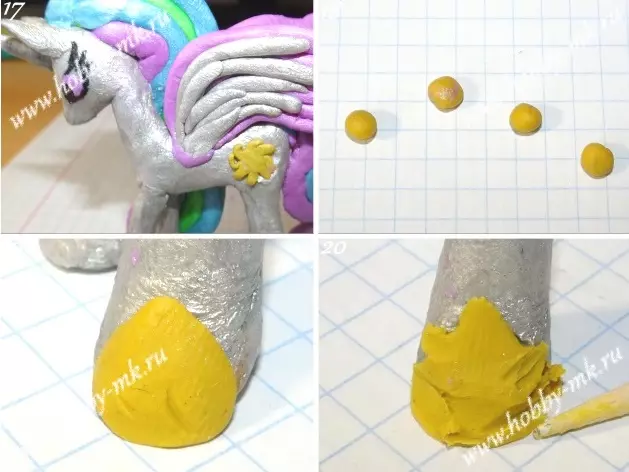 Pony a partir de plastilina: como facer unha figurina o meu pequeno pônei paso a paso os nenos? Como facer brillo? Etapas de modelización de lúa, fermoso pônei 27201_25