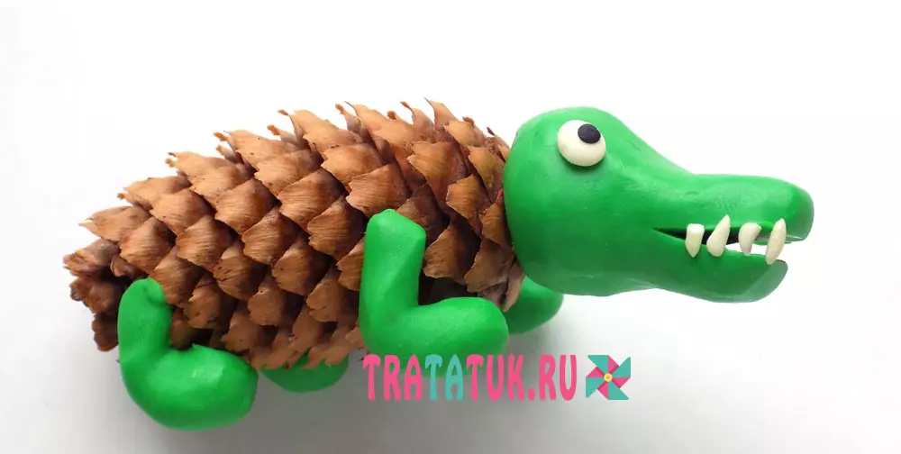 Cá sấu từ plasticine (32 ảnh): Làm thế nào để tạo ra một mô hình cá sấu của trẻ em? Làm thế nào để làm cho nó từ các giai đoạn hình nón? Maspeaze một con cá sấu đơn giản 27202_30