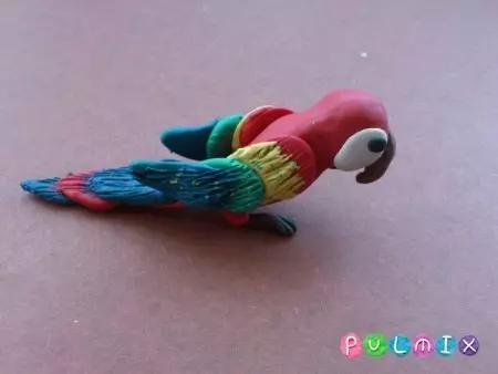 Parrot fra modellervoks: hvordan til blinde ham med en lunged børn trin for trin? Hvordan man laver en papegøje Arua gradvist? Sådan sculpt en papegøje cache? 27204_14