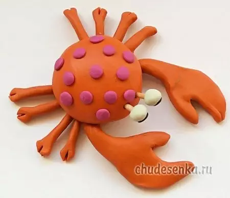 Crab of plasticine: how to make grinding to children in gradually do it yourself? How to make a sad crab step by step? 27208_24