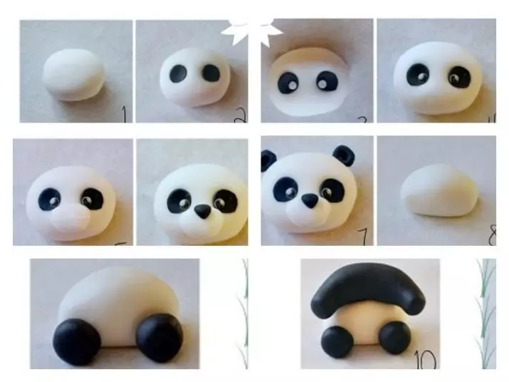 Panda da Plasticline (33 foto): Come farlo passo dopo passo con una cagna? Come rendere gradualmente un panda semplice ai bambini? Modellazione di altre figure 27209_5