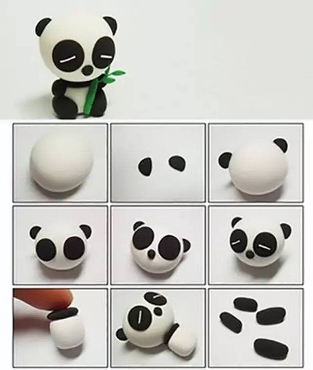 Panda soti nan Plasticine (33 foto): Ki jan yo fè li etap pa etap ak yon bitch? Ki jan yo fè yon panda senp bay timoun piti piti? Modeling figi lòt 27209_6