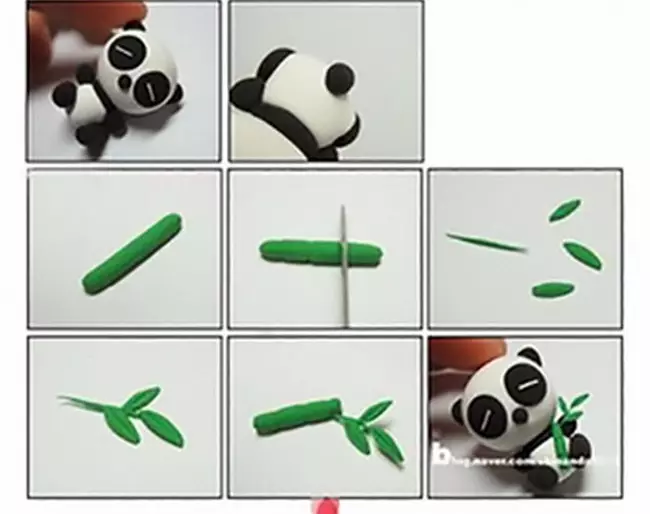 Panda din plasticină (33 fotografii): Cum să faci pas cu pas cu o cățea? Cum să faci o simplă panda copiilor treptat? Modelarea altor figuri 27209_7