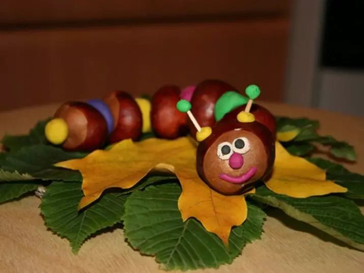 Caterina Caterpillar (51 foto): Si ta bëni atë me gështenja? Si për të bërë nga plastike me acorns? Mbresëlënëse për fëmijët 3-4 dhe 5-6 vjet 27214_21