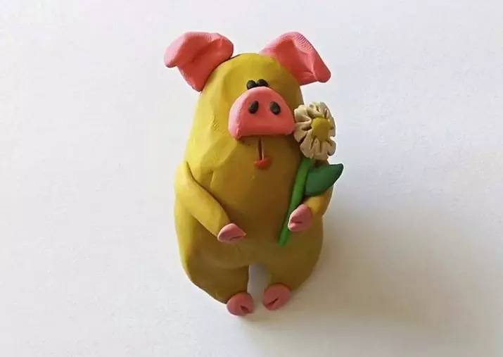 Piglet Plasticine: Bagaimana Membuat Pork dari Plasticine and Bumps? Bagaimana untuk membuat babi kuning secara berperingkat untuk kanak-kanak? Pemodelan babi lain melakukannya sendiri 27216_16