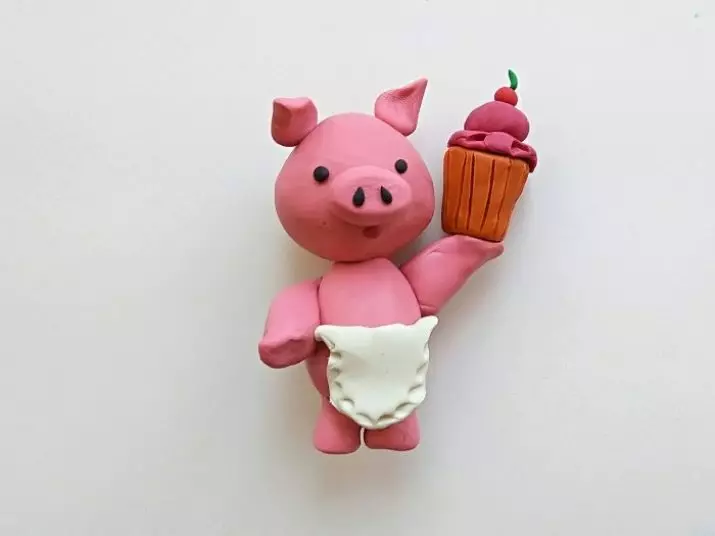 Piglet Plasticine: Meriv çawa porkek ji plastîk û bertekan çêkir? Meriv çawa li qonaxan ji bo zarokan pigek zer dike? Modeling Modelên Pigsên din Bi Xwe Dikin 27216_3