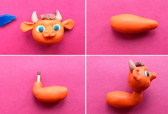 Bull alates Plasticine: Kuidas teha pulli sammu välja koonuseid ja plastiliin? Kuidas teha pea figuriin lastele? Light modelleerimine oma kätega 27218_6