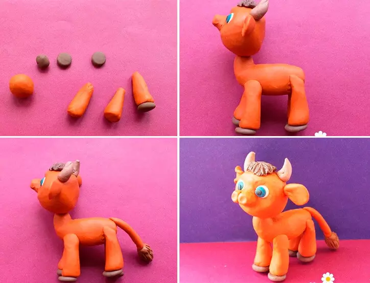 Bull da plastilina: come fare un passo toro di coni e plastilina? Come rendere la statuetta testa per i bambini? modellazione della luce con le proprie mani 27218_7