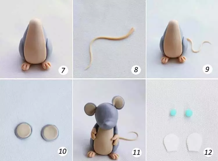 Plasteline Mouse (58 zdjęć): Jak zrobić mysz z stożka z plasteliną i uczynić go dla dzieci z żołądkami krok po kroku? Mysz myszy z kasztanami i orzechami włoskimi to sam 27220_9