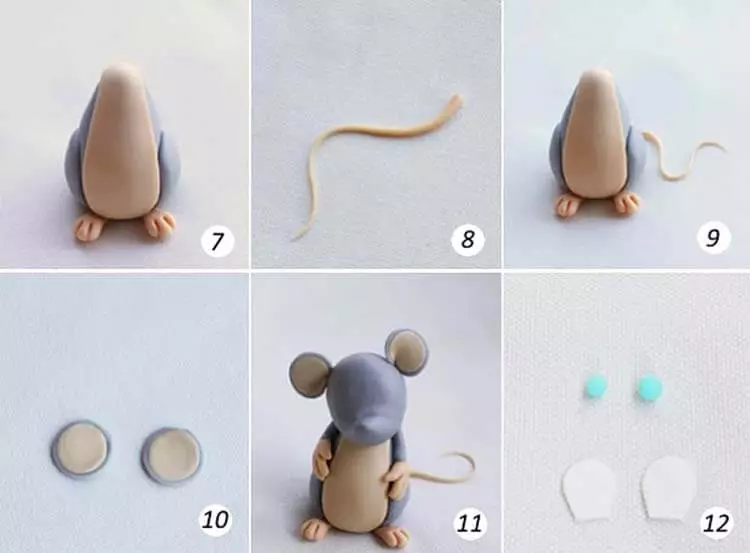 Plasticine mouse (58 mga larawan): Paano gumawa ng mouse mula sa isang kono na may plasticine at gawin itong para sa mga bata na may tiyan hakbang-hakbang? Mouse mouse na may mga kastanyas at may mga walnuts gawin ito sa iyong sarili 27220_9