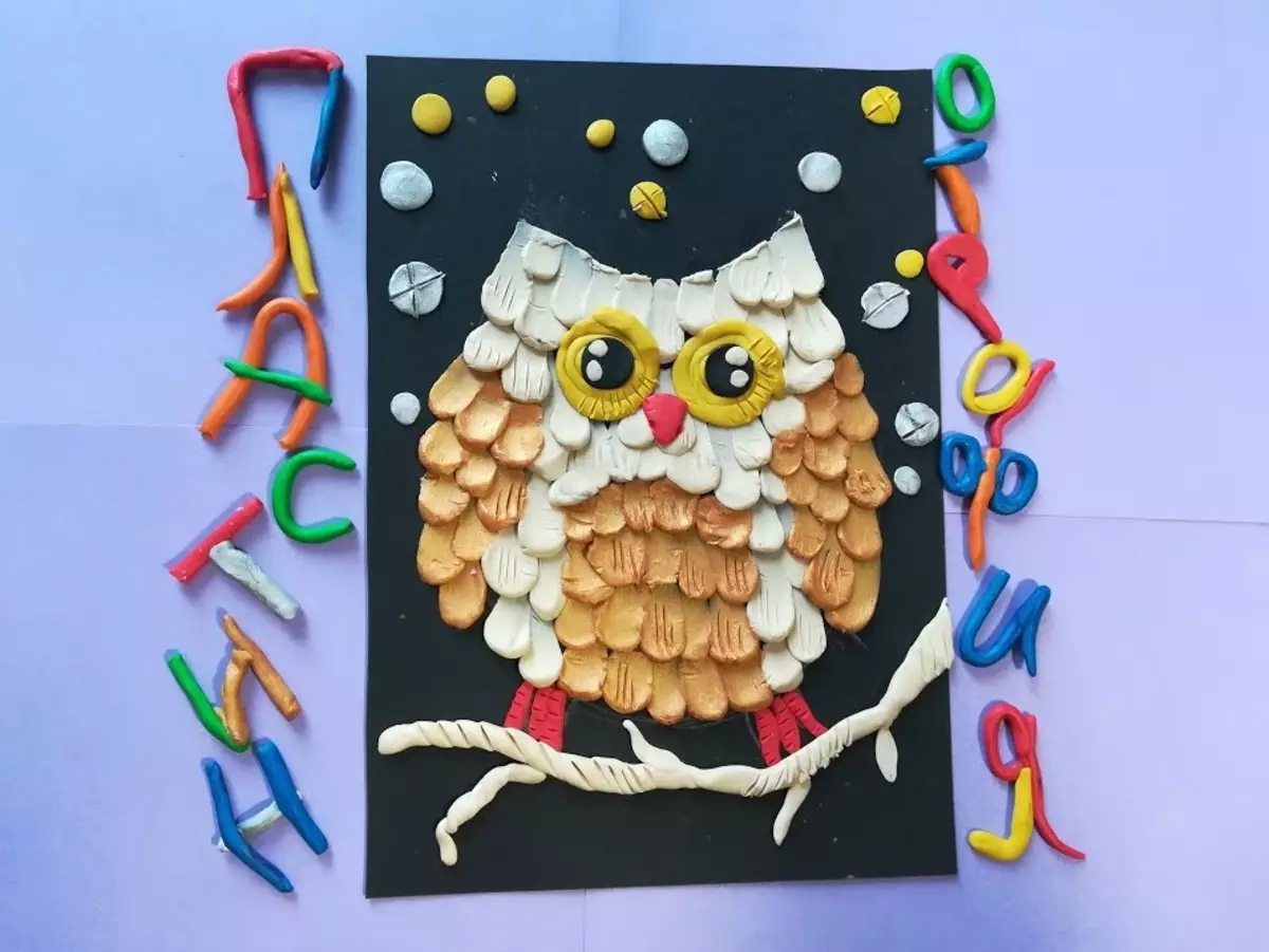 Owl от пластилин (40 снимки): как да се направи, за да го деца на картон стъпка по стъпка да направите? Как да си направим kecking sovuchka със собствените си ръце? Сови Owls от въздуха пластелин 27222_31