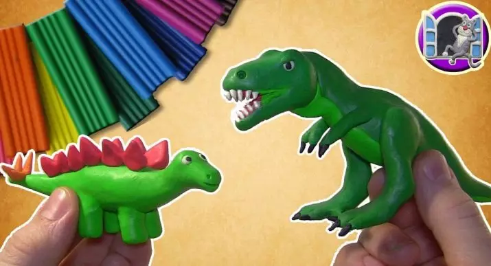 Dinosaurus plastik (39 Poto): Kumaha Buta Dinosaurus Rex pikeun Barudak Léngkah? Kumaha carana ngadamel tokoh anu sanés di laun-anisna nyalira? 27223_2