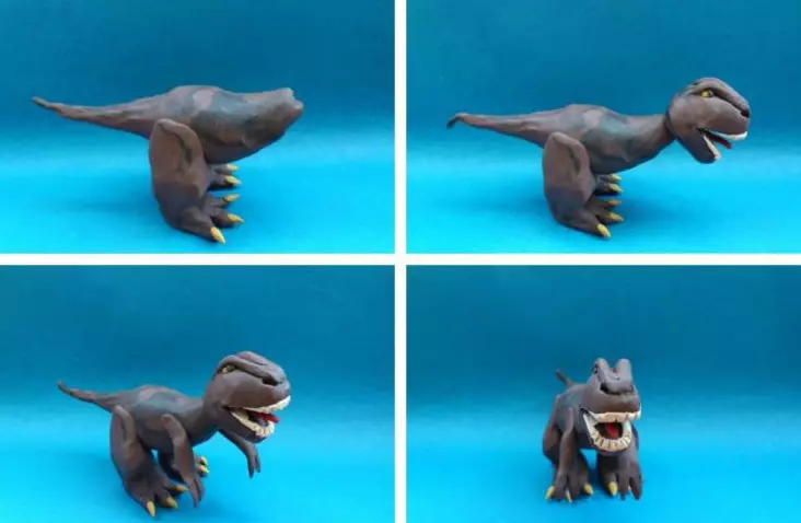 Dinosauro de plastilina (39 fotos): Como cegos dinosaurics de Rex para nenos paso a paso? Como facer que outras figuras fagan gradualmente vostede mesmo? 27223_20