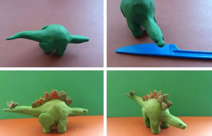 Plasteline Dinosaurus (39 fotografií): Ako slepí dinosauriká REX pre deti krok za krokom? Ako to urobiť ďalšie postavy v postupne to urobiť sami? 27223_31