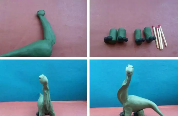 Dinosauro de plastilina (39 fotos): Como cegos dinosaurics de Rex para nenos paso a paso? Como facer que outras figuras fagan gradualmente vostede mesmo? 27223_33