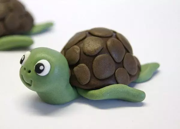 Turtle Turtle (57 fotografií): Ako si vyrobiť korytnačku pre deti z plastelínu a orechovného škrupiny? Maspeake s hrbnými hrbolmi. Ako to urobiť z plastelínu na lepej? 27224_11
