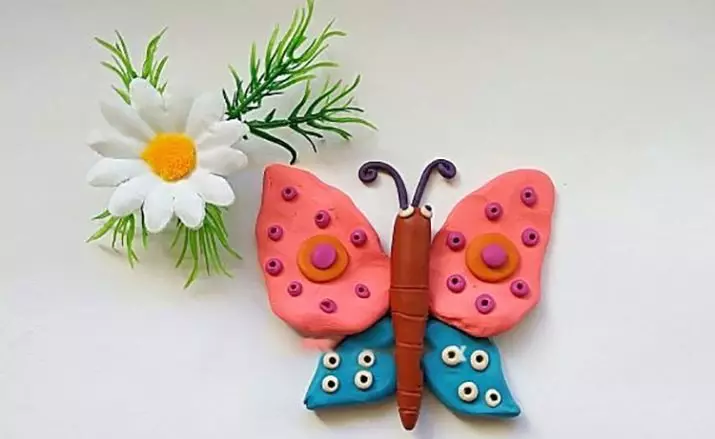 Plasticine Butterfly (31 foto's): Hoe maak je het stap voor stap met de bladeren van kinderen? Hoe maak je een fasen van een mooie vlinder met een Sid? Indrukwekkend voor kinderen van 3-4 en 5-6 jaar 27227_11