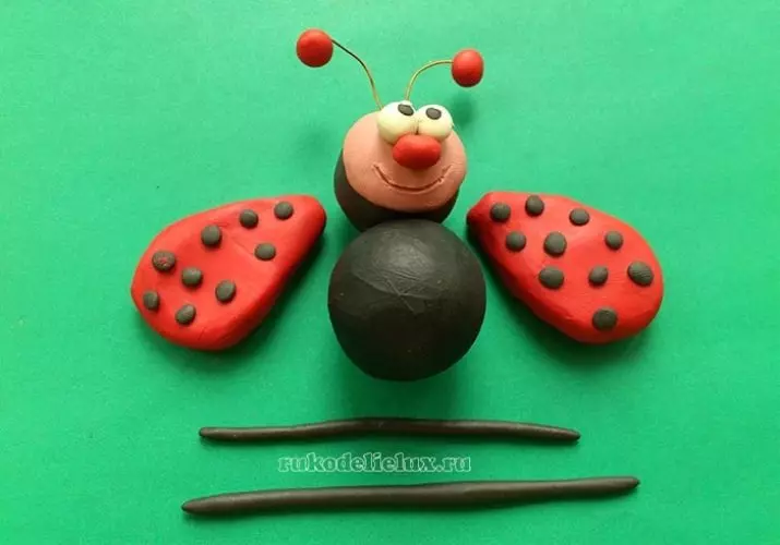 Ladybug a plaszticinból (40 fotók): Hogyan lehet az IT gyermekeket a dióból és a műanyagból lépésenként? Hogyan készítsünk egy fecsepést egy gesztenyével? Modellezés a karton és az alma 27228_22