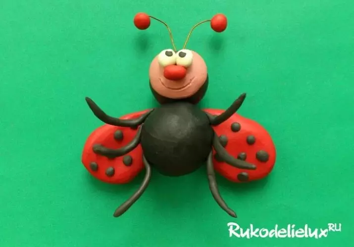 Ladybug od plastelin (40 fotografije): Kako bi se djeca od oraha i plastelin korak po korak? Kako napraviti faze sa kestenom? Modeliranje na kartonu i jabuku 27228_23